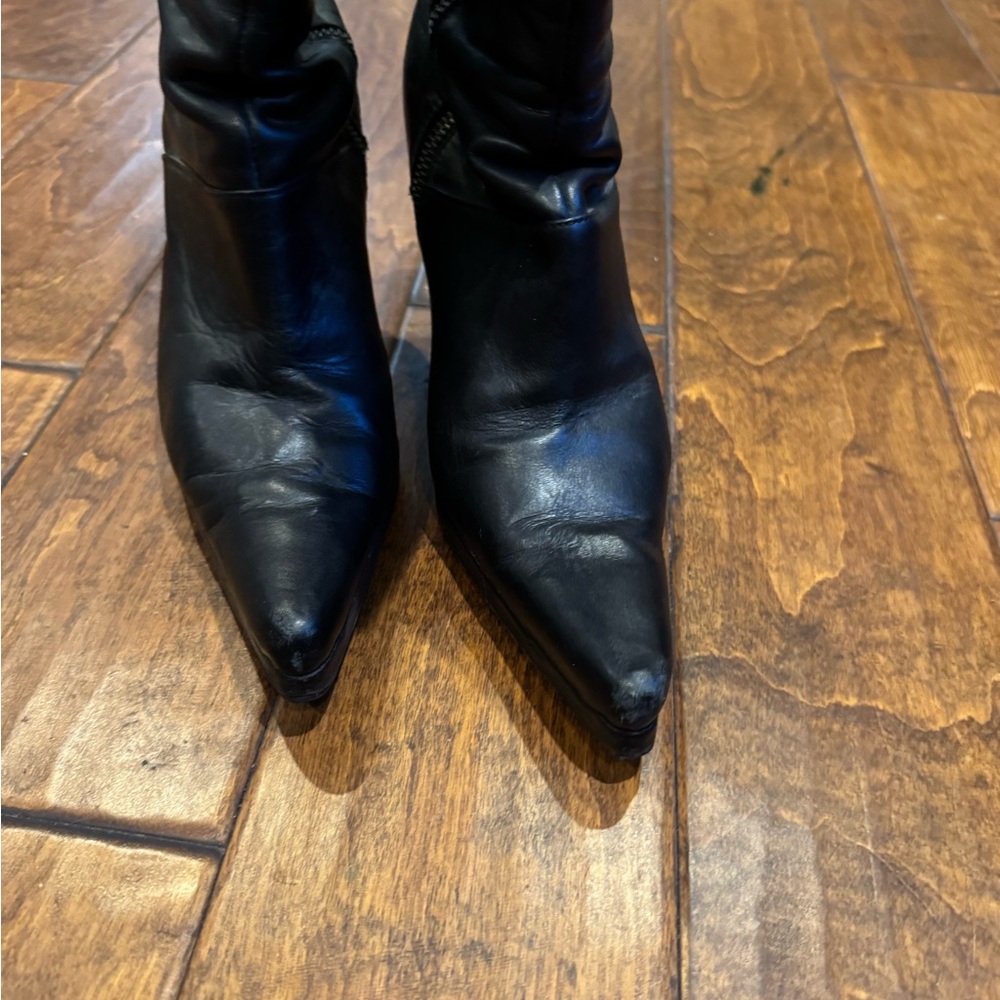 Bebe tall Leather Black Women’s Stiletto Boots 4” heel